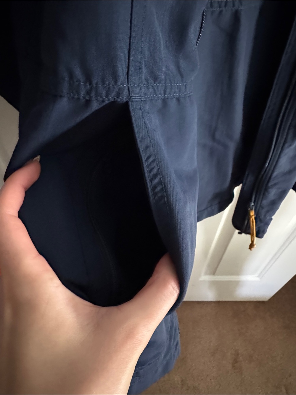 L.L. Bean Navy Windbreaker with Yellow Drawcords - Picture 4 of 5